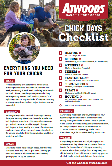 Chick Days checklist showing essentials for chicks
