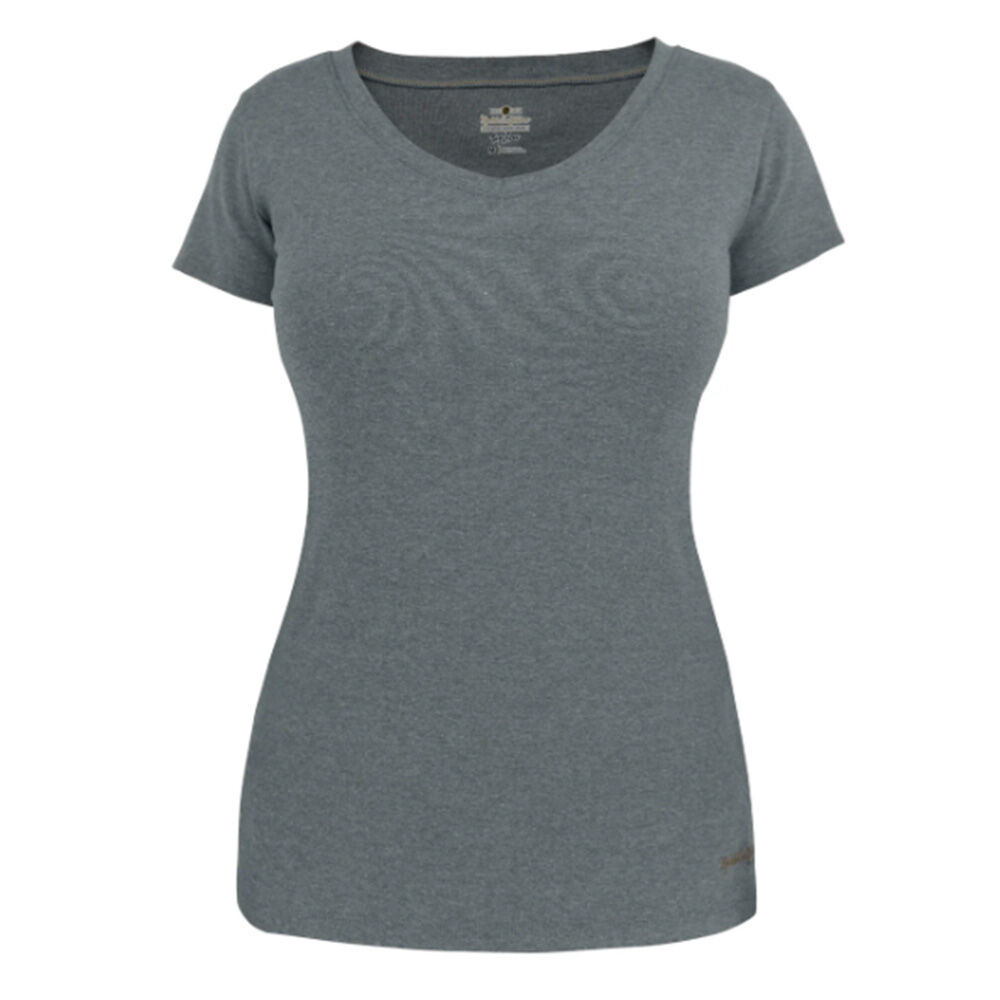 image of Women's Short Sleeve V-Neck- Tug-Free, Charcoal Heather