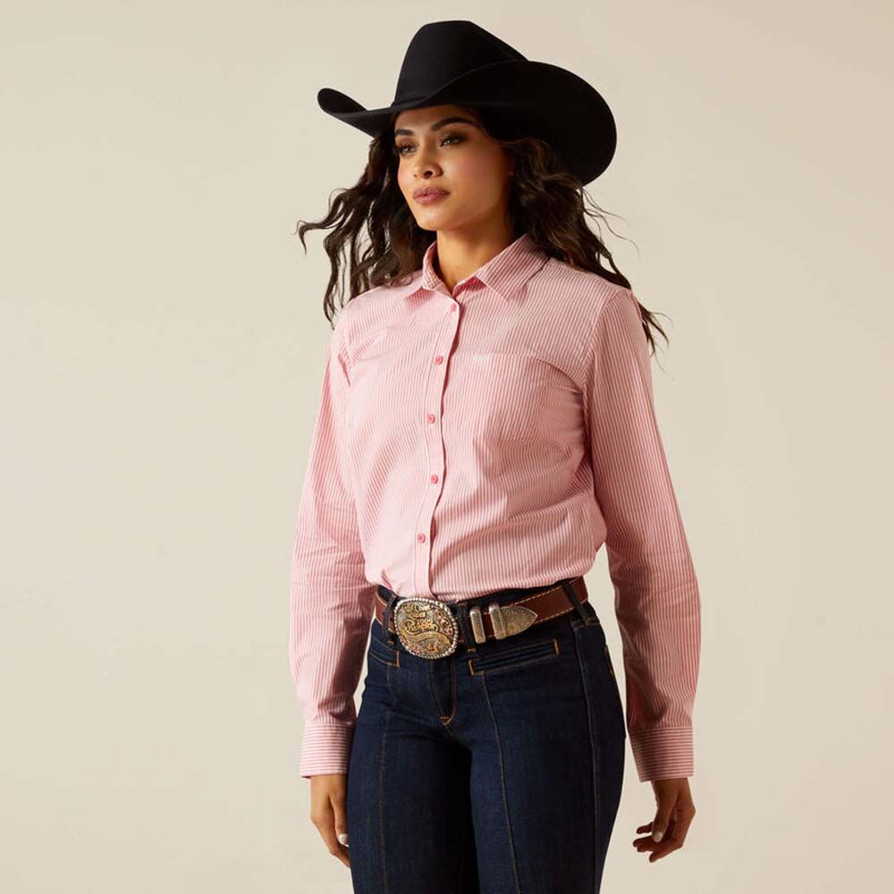 image of Women's Kirby Stretch Shirt, Camellia Rose Stripe