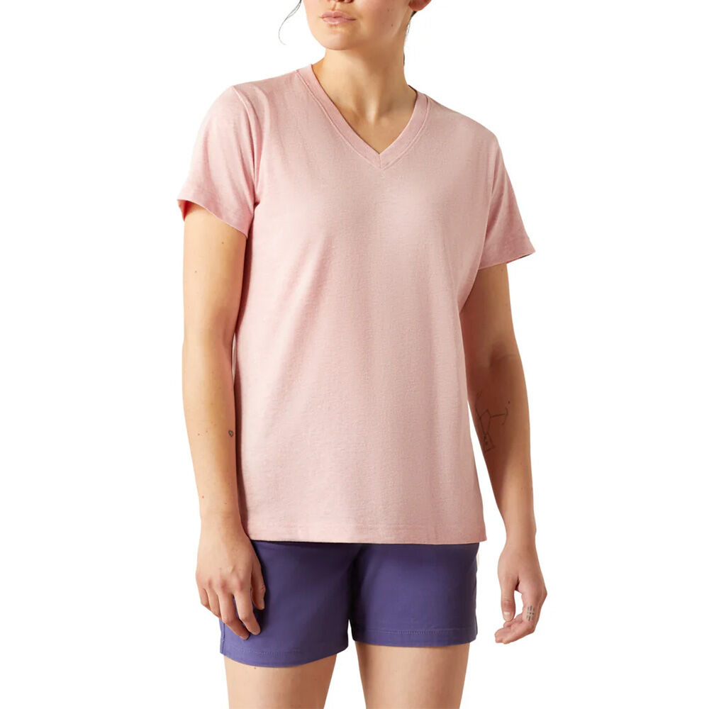 image of Women's Rebar Cotton Strong Standard V-Neck T-Shirt- Powder Pink Heather