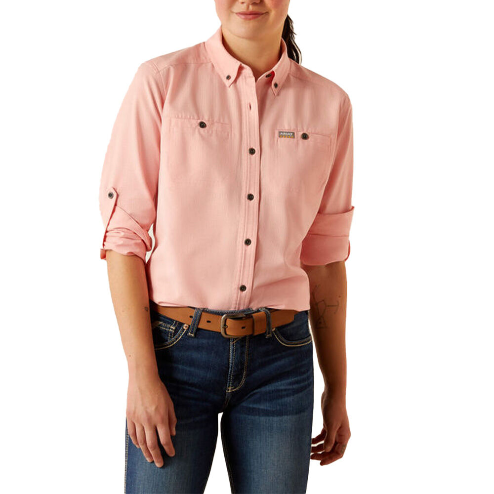 image of Women's Rebar Made Tough 360 Airflow DuraStretch Work Shirt- Quartz Pink