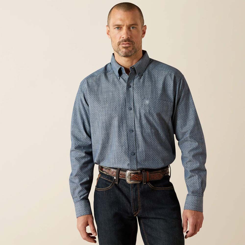 image of Men's Trent Long Sleeve Button Down Classic Fit Shirt, Chambray Blue