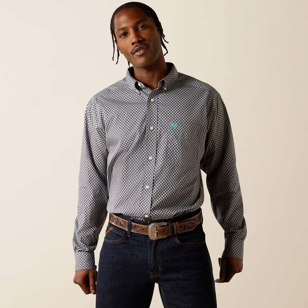 image of Men's Wrinkle Free Caleb Classic Fit Long Sleeve Button Down Shirt, Dark Gray