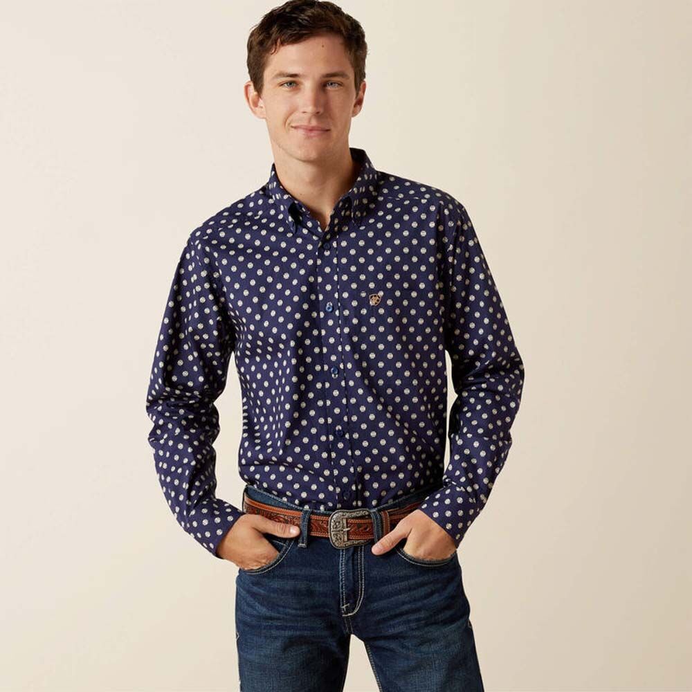 image of Men's Sammy Fitted Long Sleeve Button Down Shirt, Dark Blue