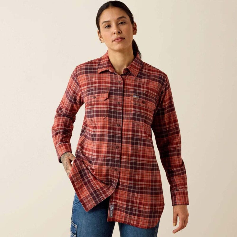 image of Women's Rebar DuraStretch Flannel Button Down Long Sleeve Tunic, Aragon
