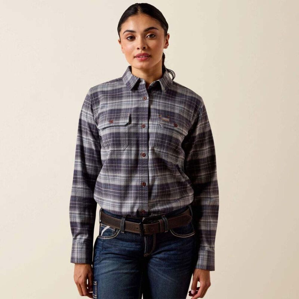 image of Women's Rebar DuraStretch Flannel Button Down Long Sleeve Tunic, Nine Iron