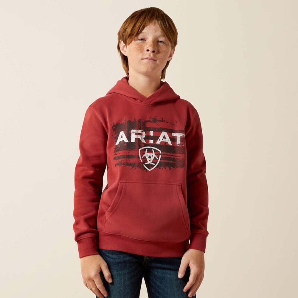 image of Boys' Liquid Stamp Flag Hoodie, Brick Red