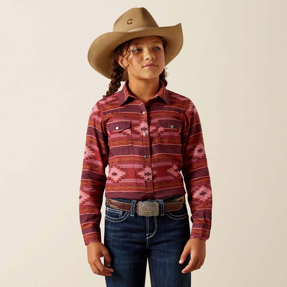 image of Girl's Snap Button Long Sleeve Jewel Shirt, Rosa Southwest