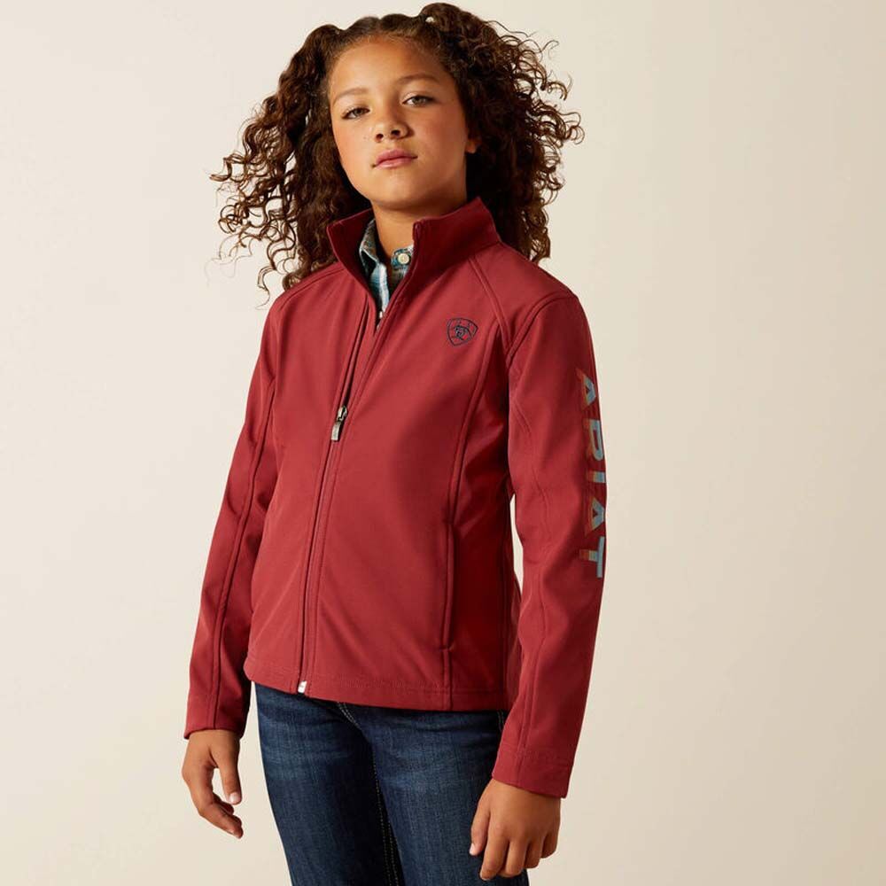 image of Girls' Logo Softshell Jacket, Burnt Russet/Stripe