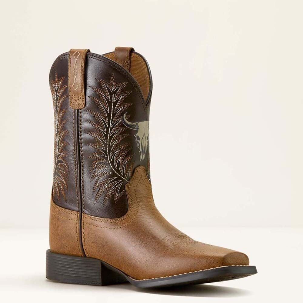 image of Kids' Stampede Wide Square Toe Western Boot, Desert Brown