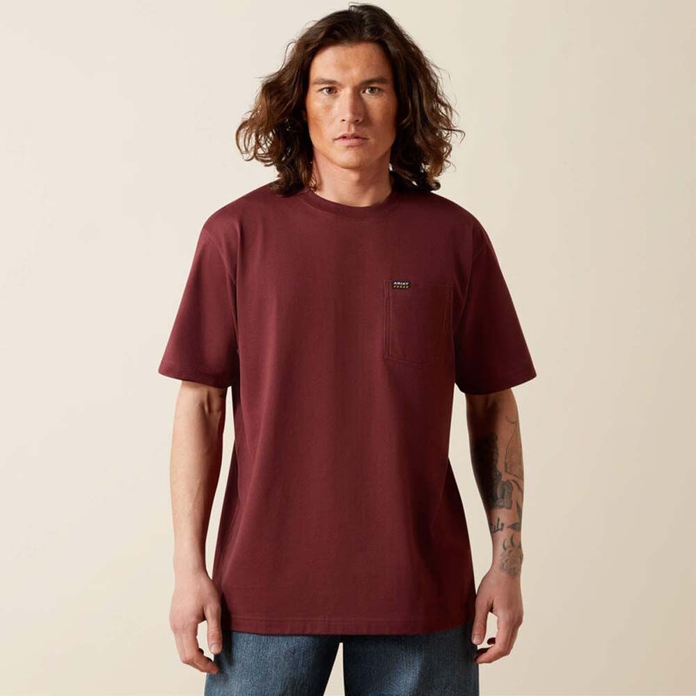 image of Men's Rebar Cotton Strong Standard Pocket Short Sleeve T-Shirt, Burgundy Heather