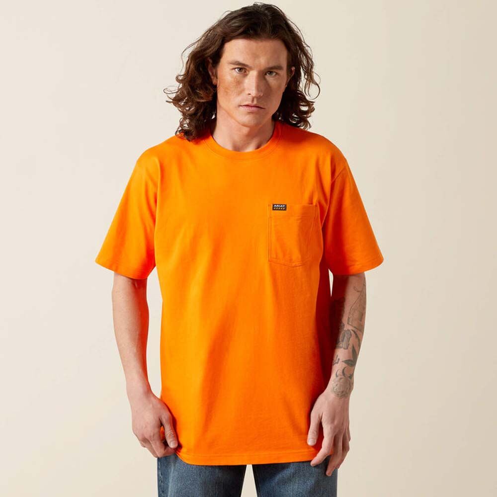 image of Men's Rebar Cotton Strong Standard Pocket Short Sleeve T-Shirt, Safety Orange