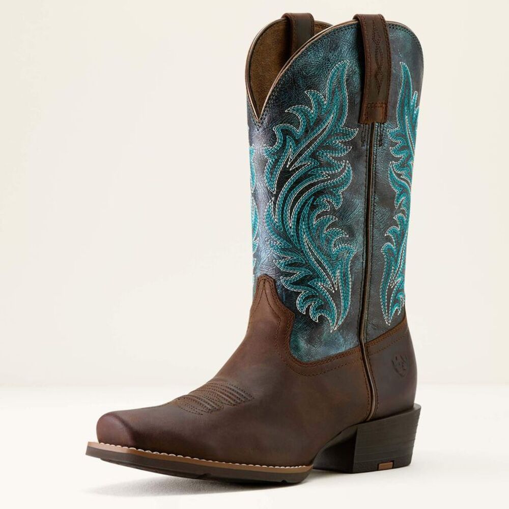 image of Women's Round Up Narrow Cutter Toe Western Boot, Sassy Brown/Ocean Wave