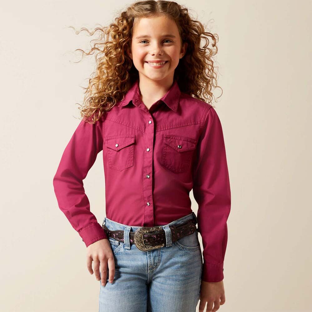 image of Girls' Snap Button Long Sleeve Shine Bright Shirt, Beaujolais