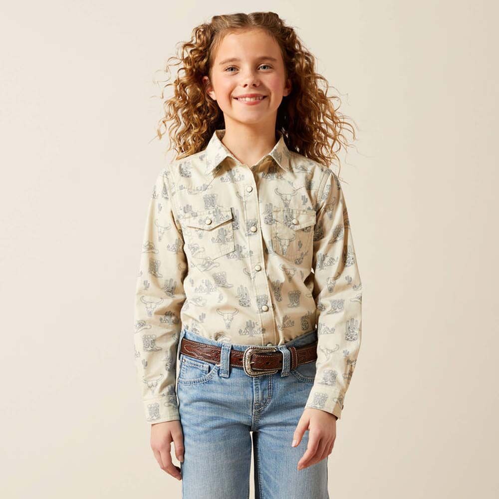 image of Girls' Snap Button Long Sleeve Mila Shirt, Deserted Print