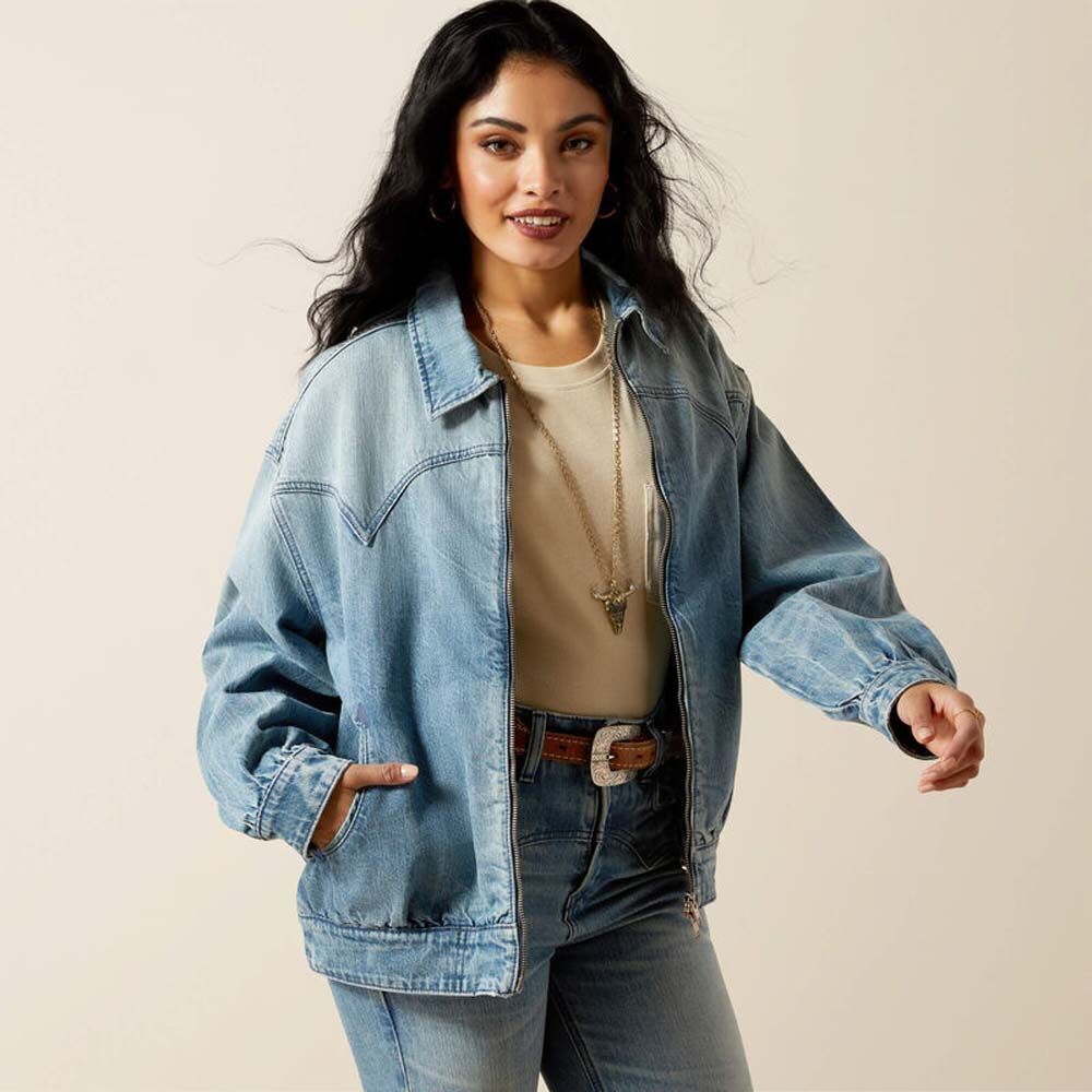 image of Women's Cheyenne Denim Bomber Jacket, Candy