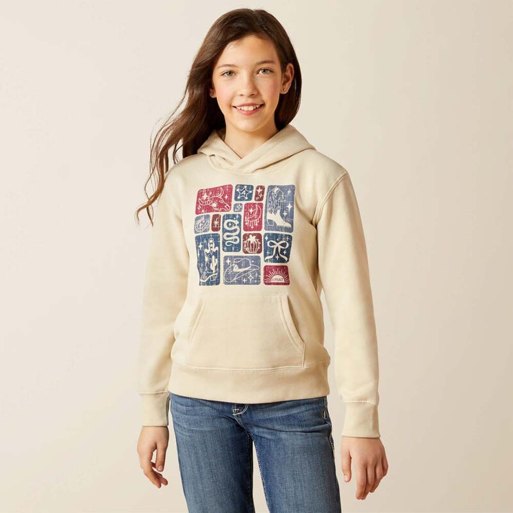 image of Girls' Western Blocks Hoodie, Oyster Gray