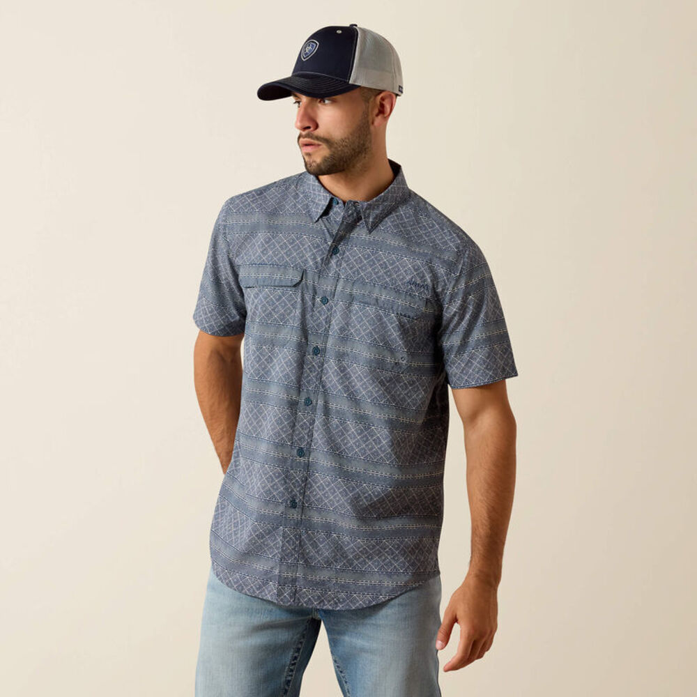 image of Men's VentTEK Outbound Fitted Button Down Short Sleeve Shirt, Dark Denim