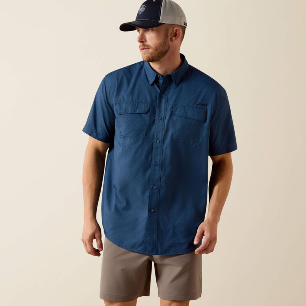 image of Men's VentTEK Outbound Classic Fit Button Down Short Sleeve Shirt, Dark Denim Navy