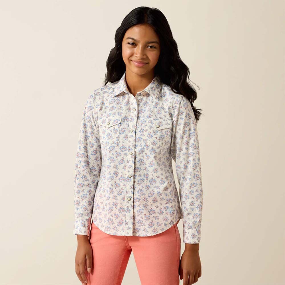 image of Girls' Snap Button Long Sleeve Stardust Shirt, Multicolor Floral