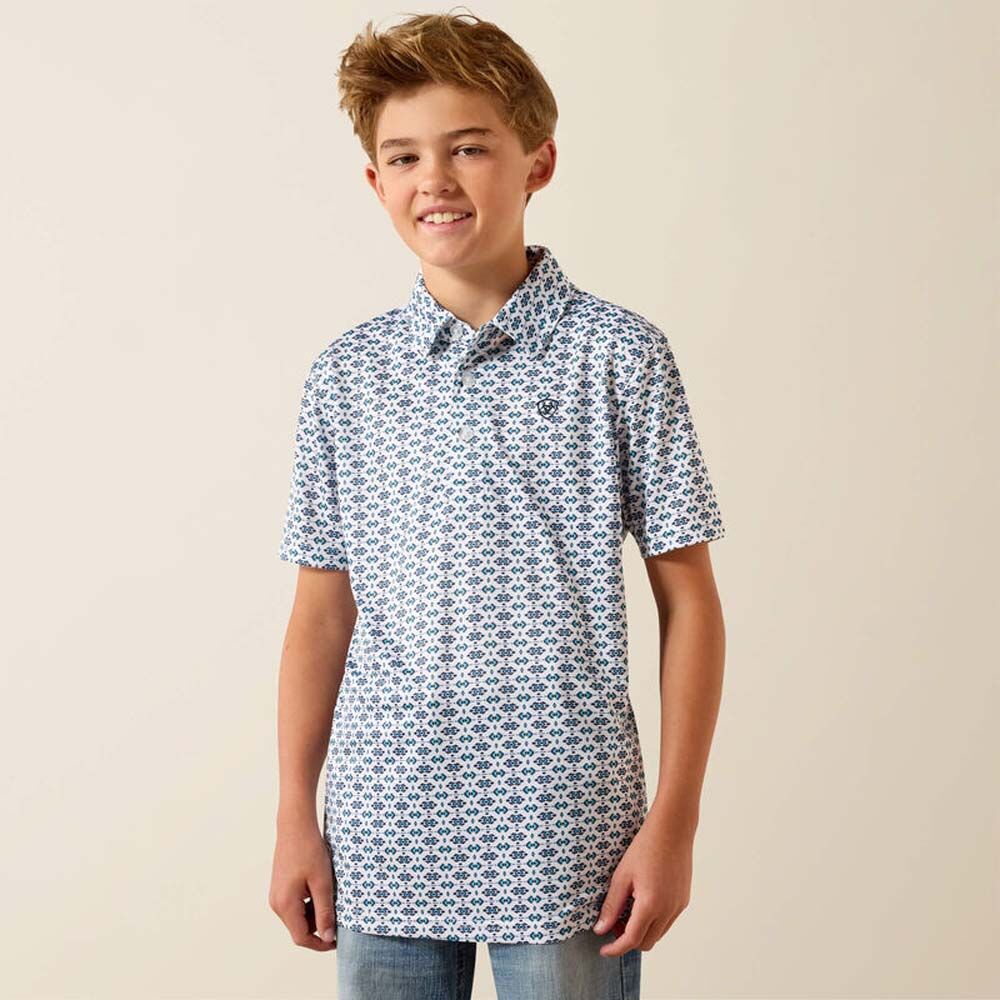 image of Boys' All Over Print Polo, White Southwest Space