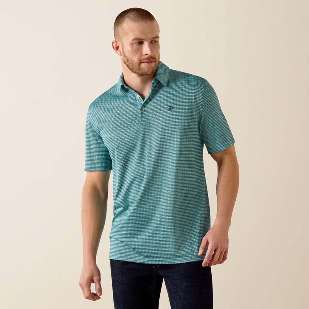 image of Men's All Over Print Classic Fit Polo, Angel Blue Mod Geo Print