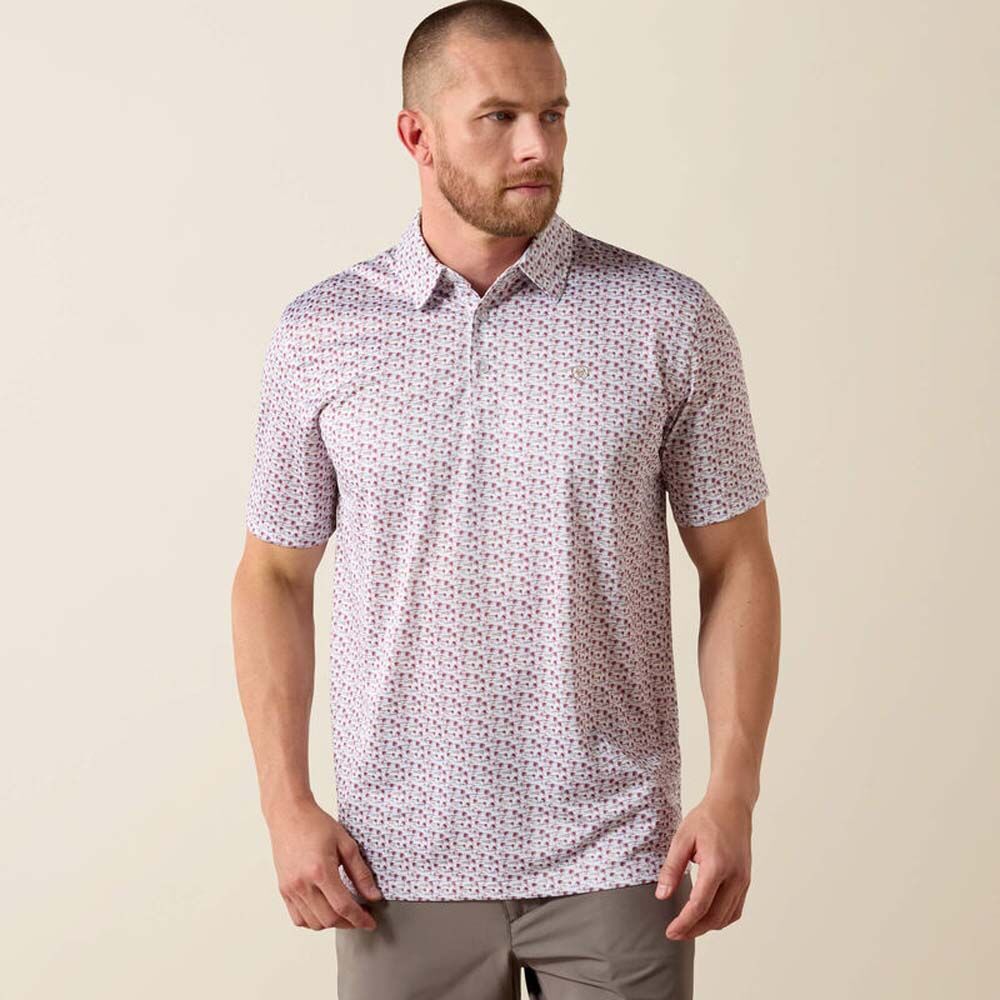 image of Men's All Over Print Classic Fit Polo, White Island Mini Print