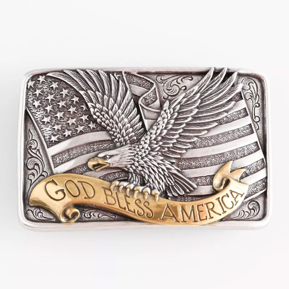 image of Men's Rectangle God Bless America Belt Buckle