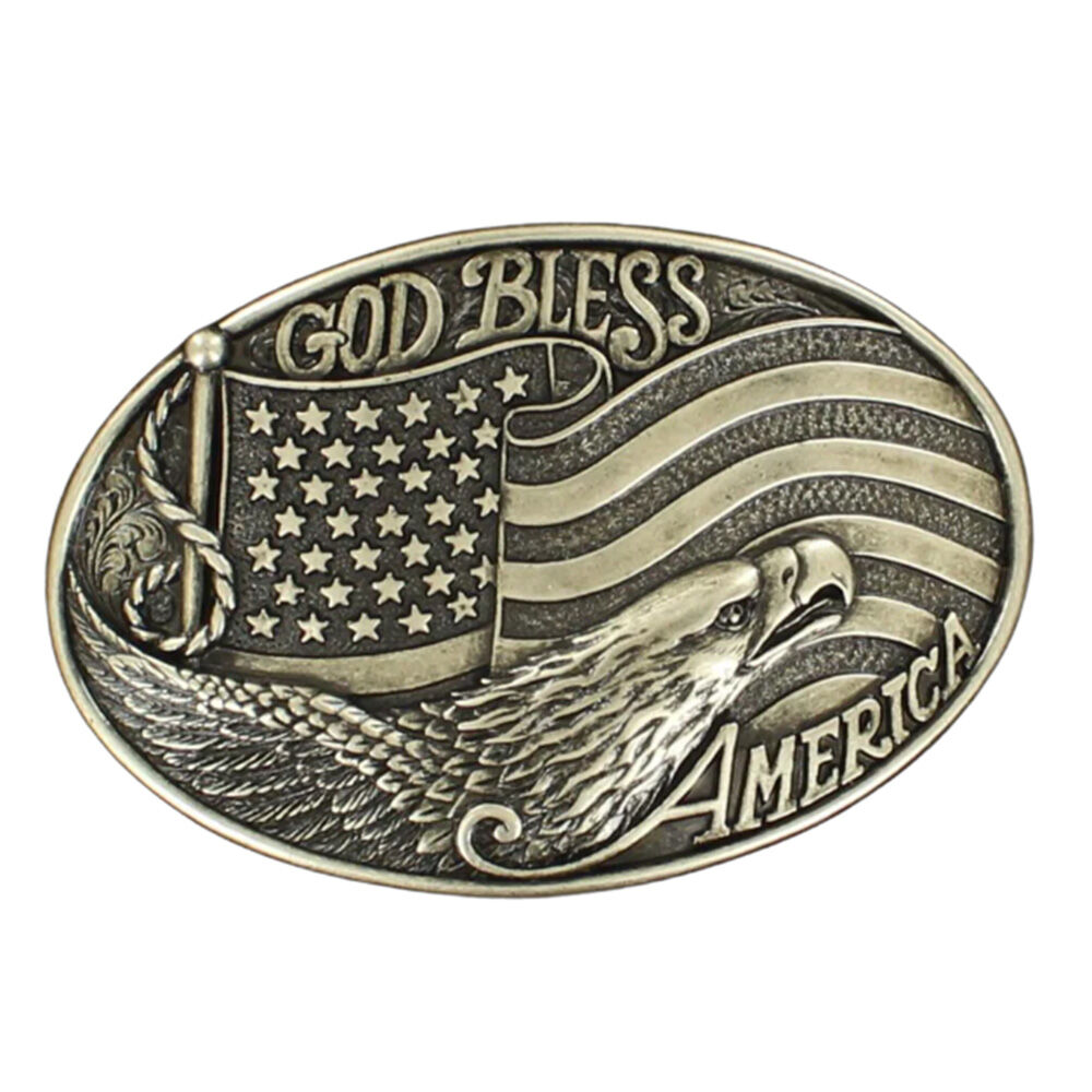 image of Men's Oval God Bless America Belt Buckle