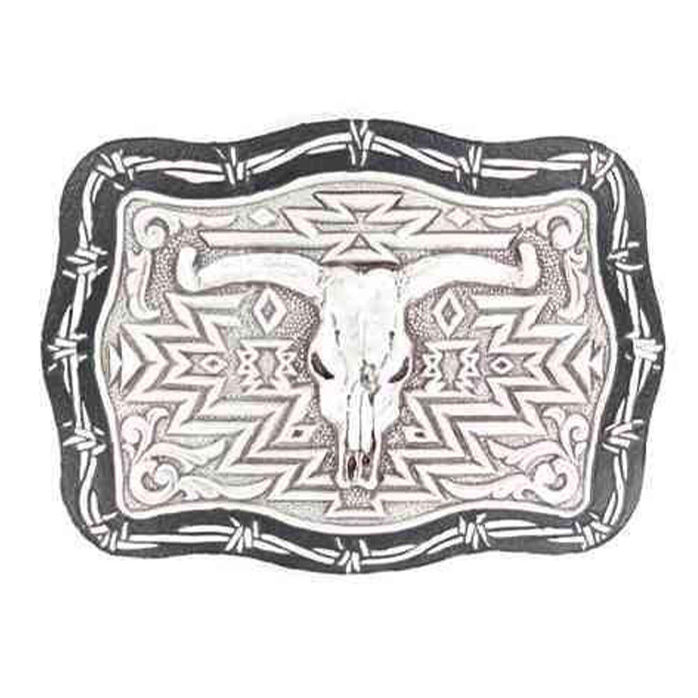 image of Men's Rectangle Barbwire Skull Belt Buckle