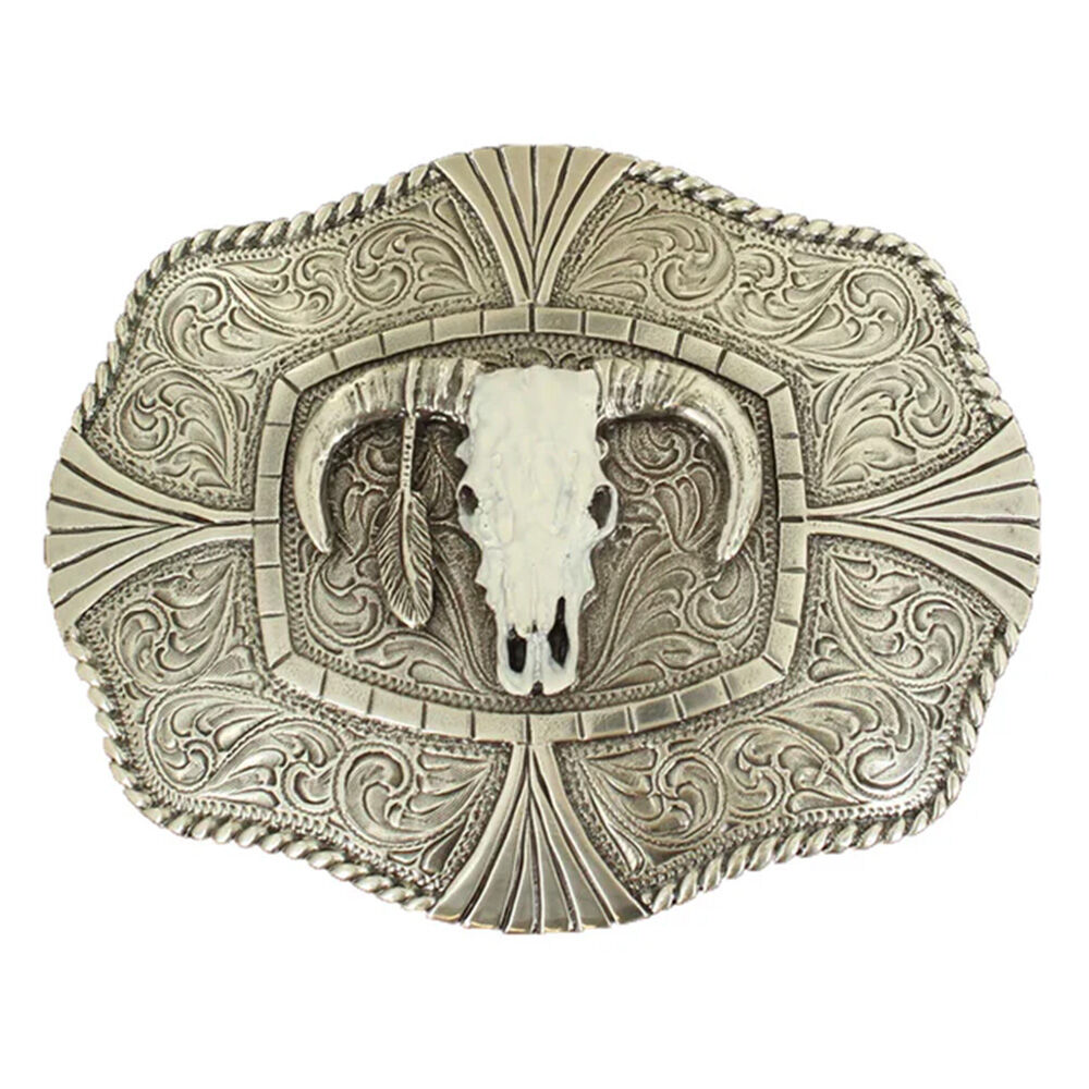 image of Men's Rectangle Longhorn Skull Belt Buckle