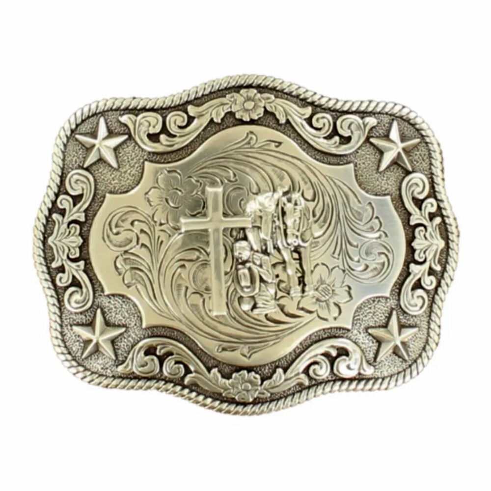 image of Men's Rectangle Silver Praying Cowboy Belt Buckle