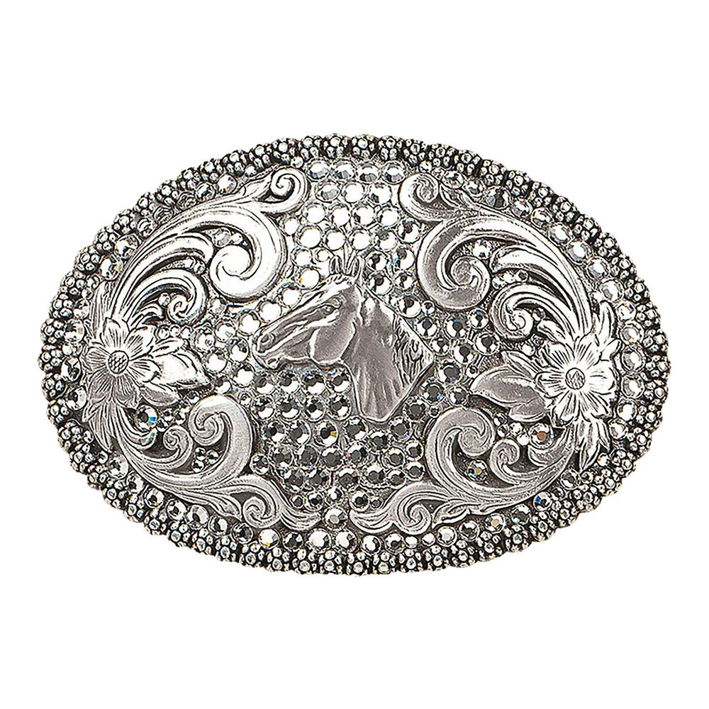 image of Women's Oval Crystal Horse Belt Buckle