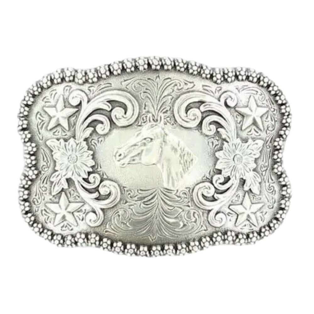 image of Men's Rectangle Silver Horse Head Belt Buckle