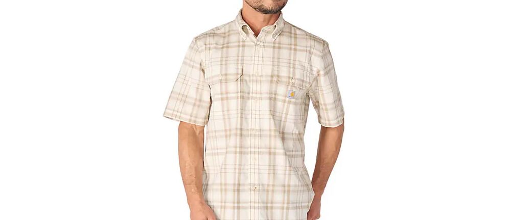 image of Men's Fort Loose Plaid Button Down Short Sleeve Shirt,  Eggshell