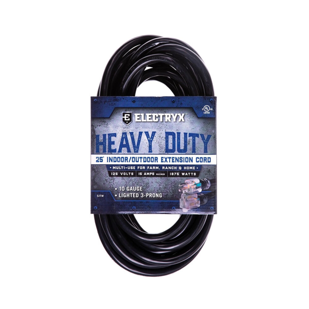 image of 25' Heavy Duty Indoor/Outdoor Extension Cord - 10 Gauge, Black