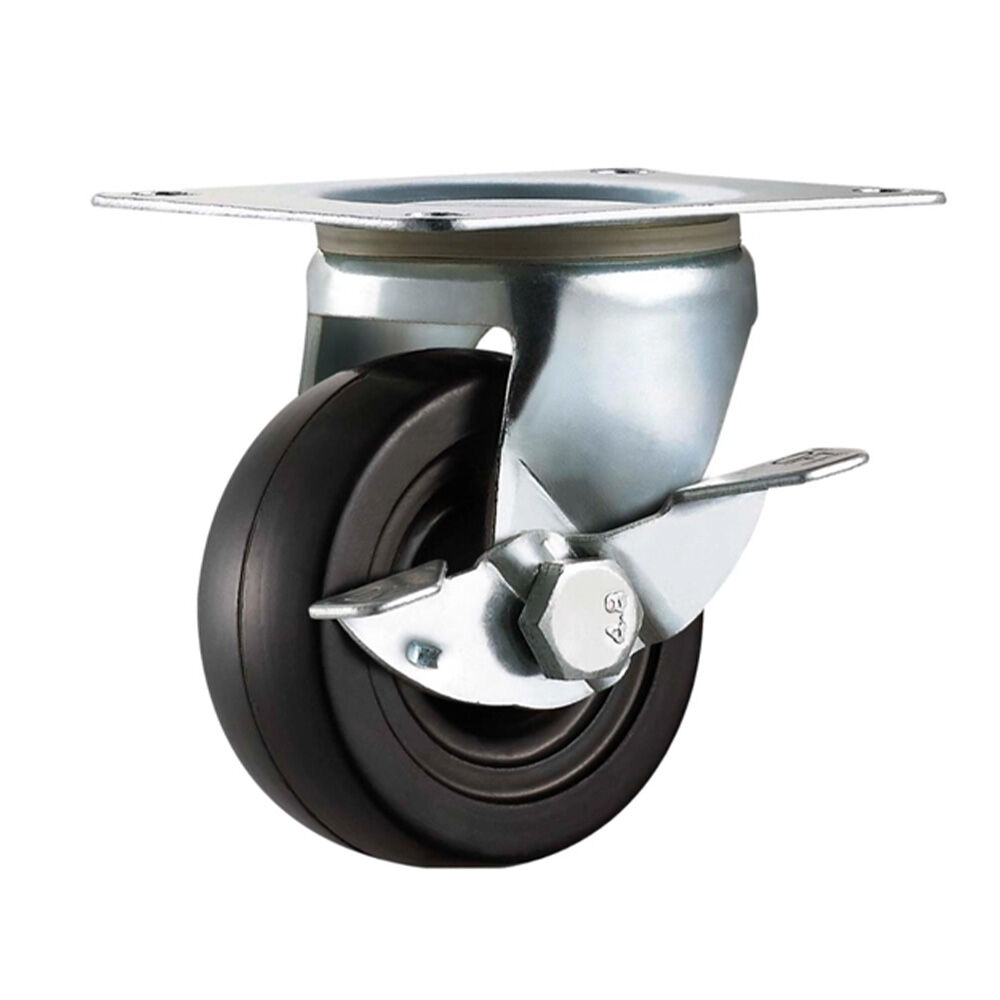image of 2 in Rubber Swivel Plate Caster with Brake