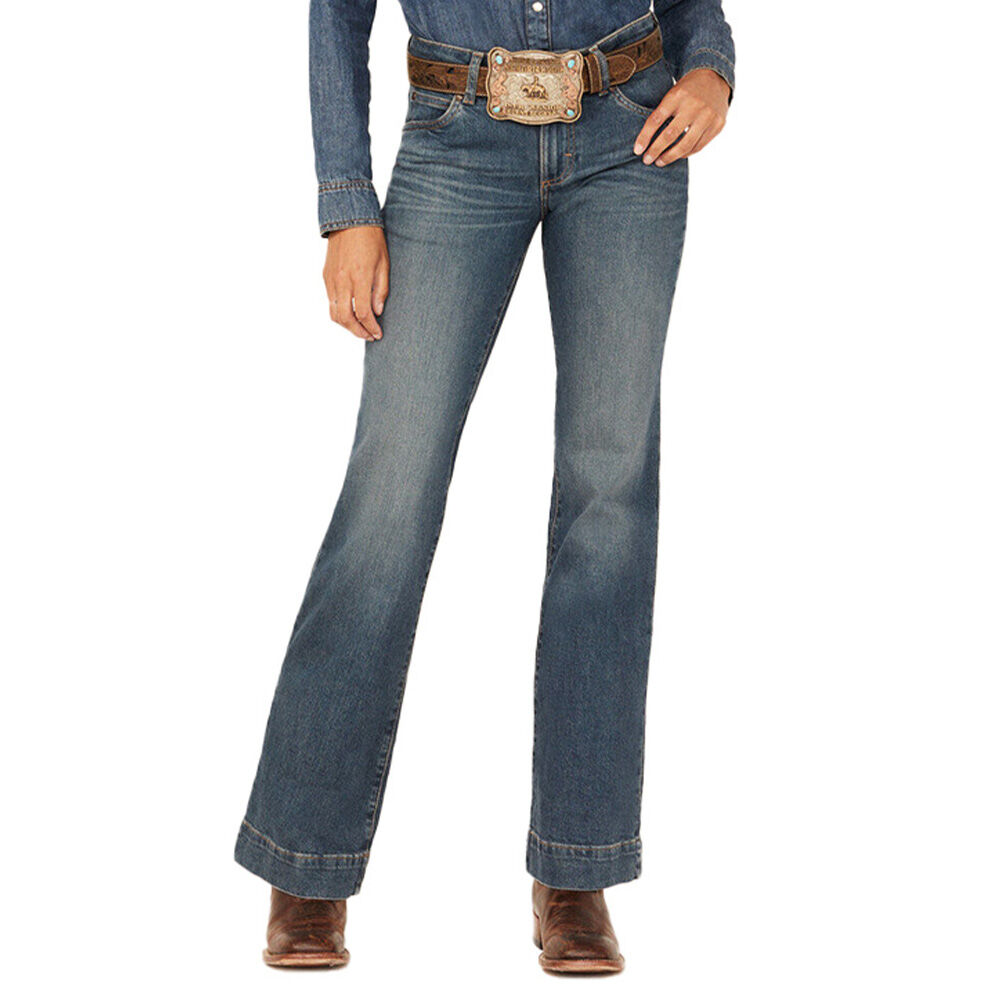 image of Women's Retro Mae Dark Wash Mid Rise Stretch Trouser Jeans