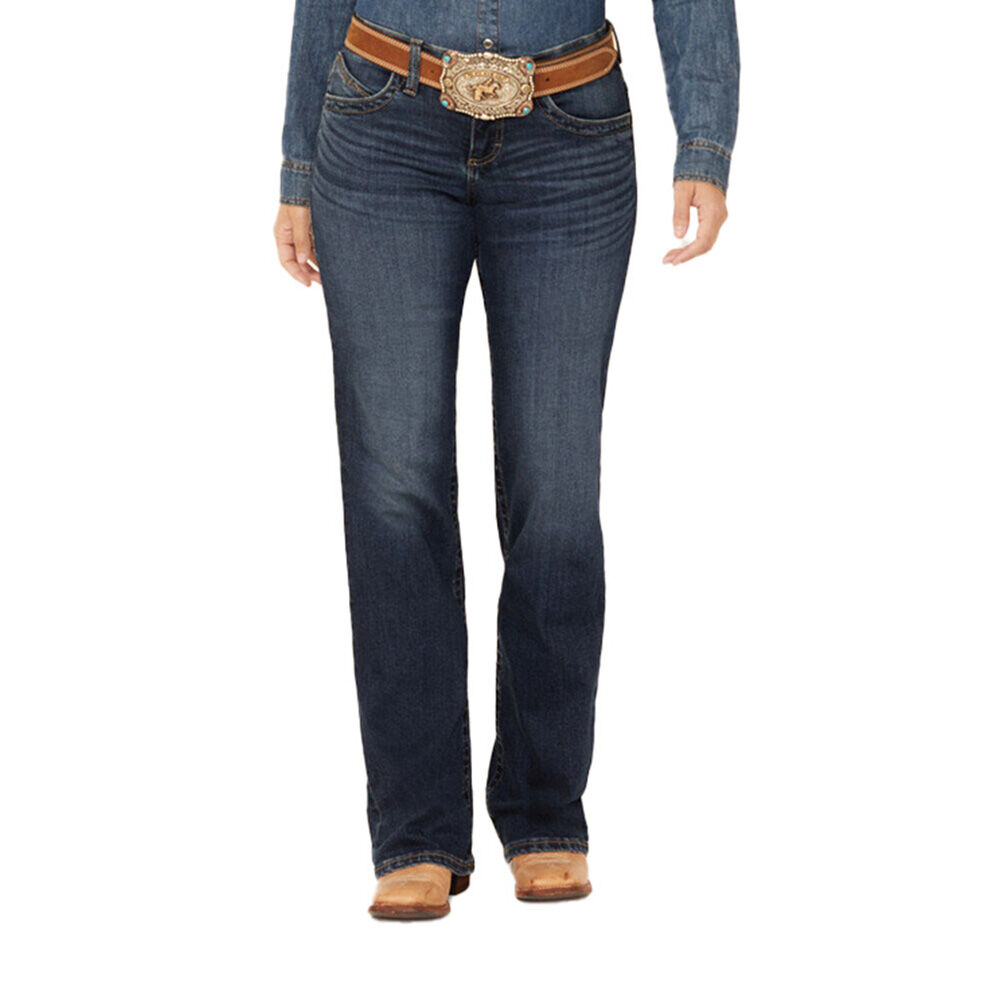 image of Women's Jade Dark Wash Mid Rise Relaxed Bootcut Ultimate Riding Jeans