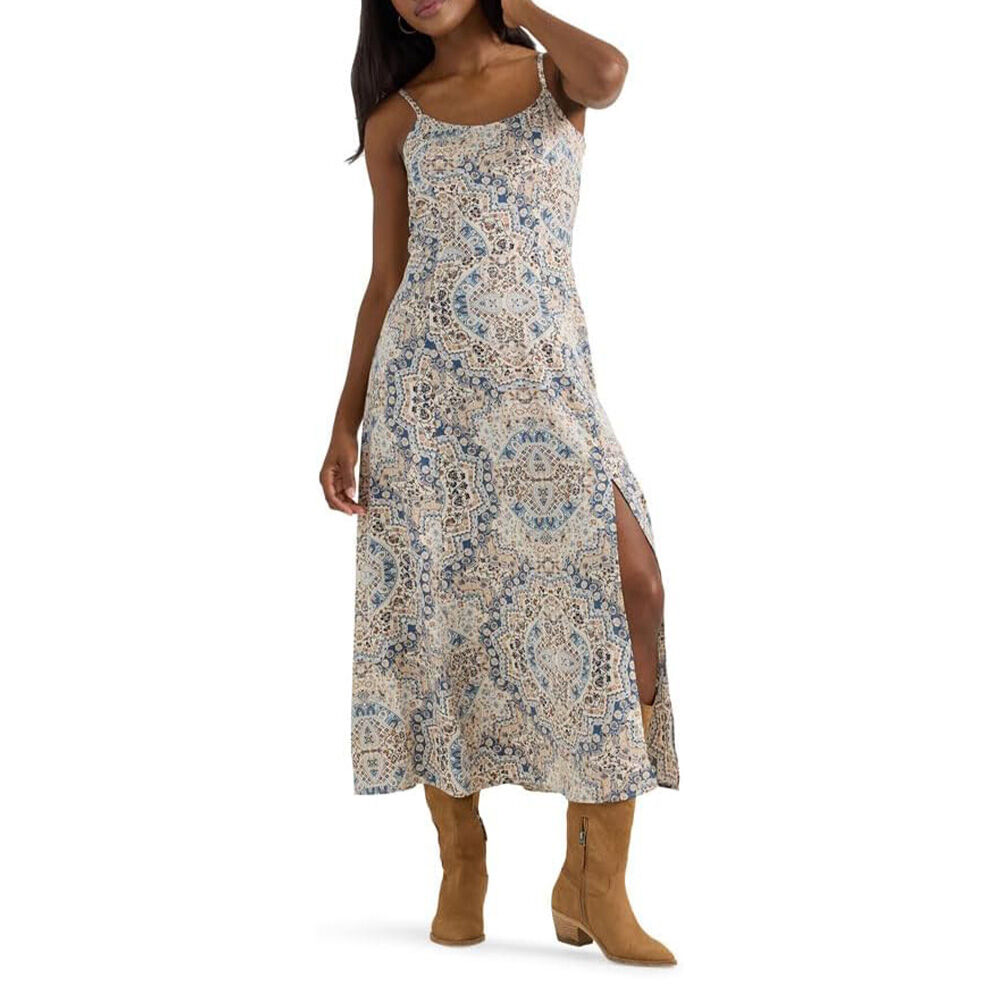 image of Women's Western Tank Maxi Dress- Cream Retro
