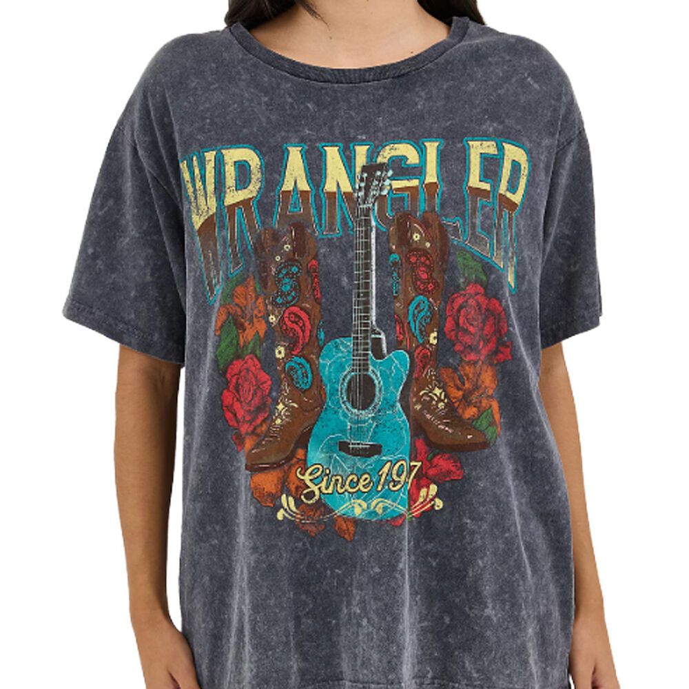 image of Women's Acid Wash Oversized Graphic Tee- Black Beauty