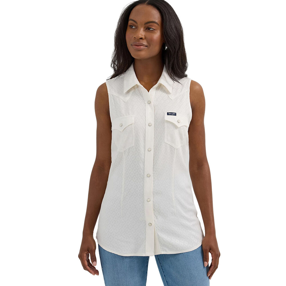 image of Women's Retro Textured Slim Western Snap Tank- White