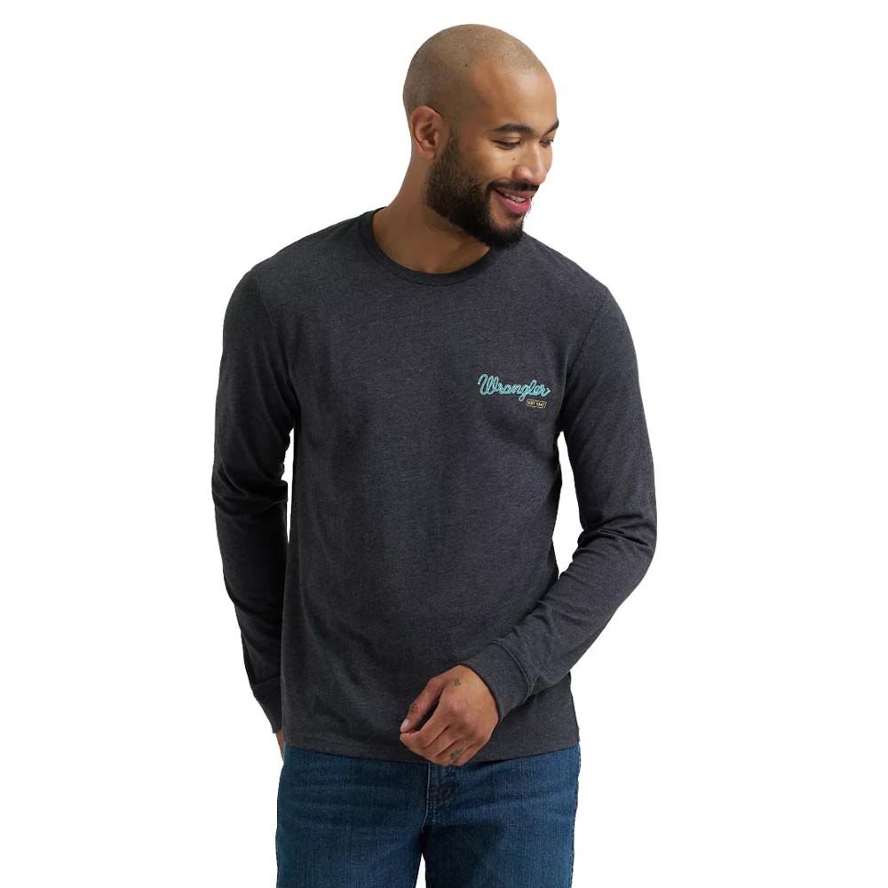 image of Men's Graphic Long Sleeve T-Shirt, Caviar Gray Heather