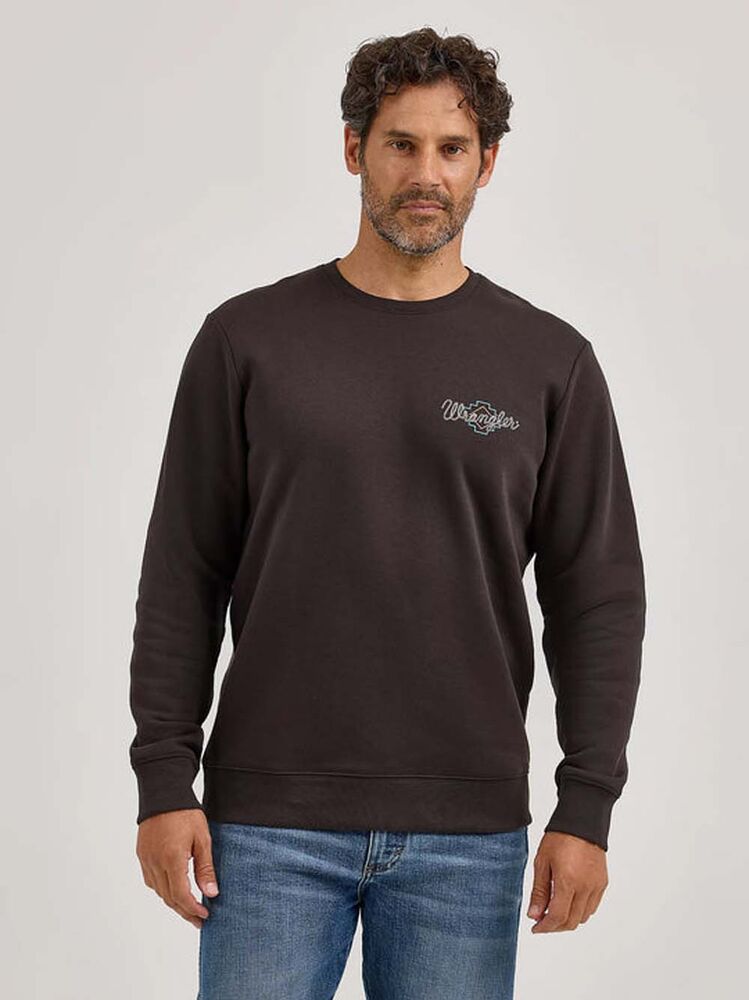 image of Men's Graphic Long Sleeve Pullover, Espresso