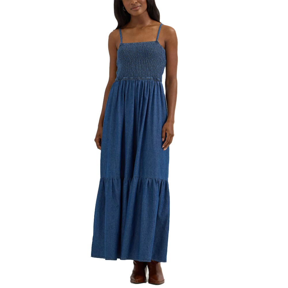 image of Women's Smocked Bodice Denim Maxi Dress- Midnight