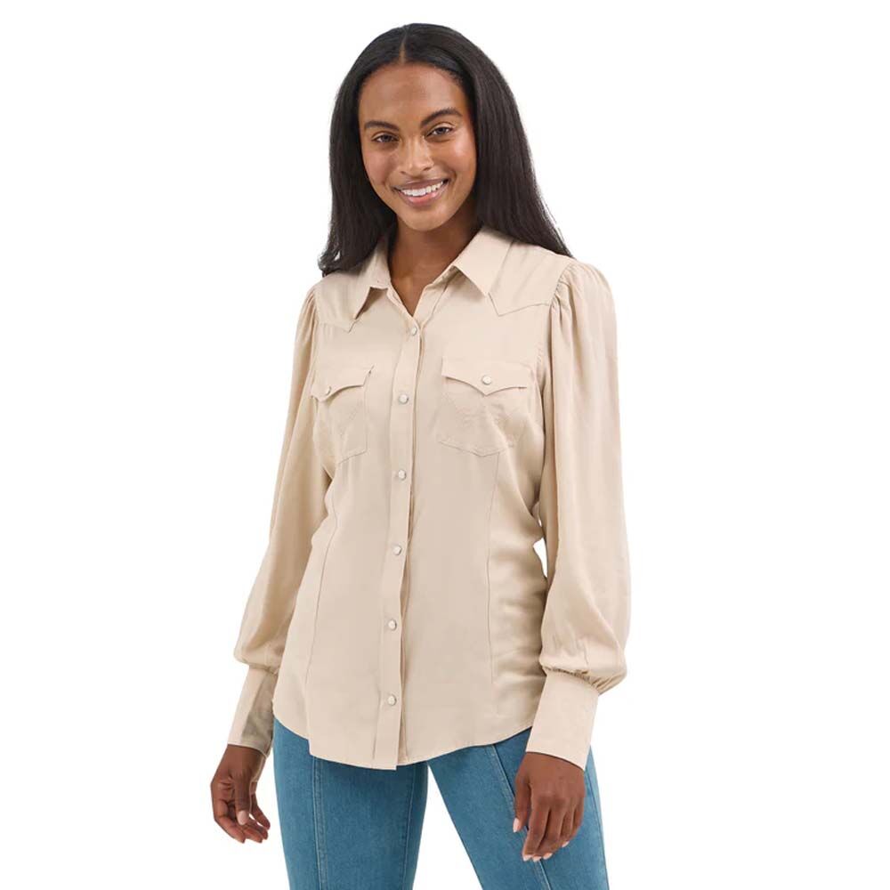 image of Women's Poet Long Sleeve Snap Button Shirt, Cream