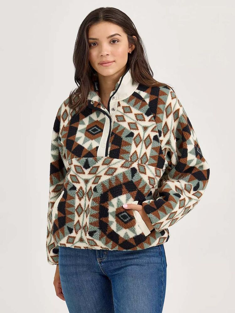 image of Women's Retro 1/2 Snap Sherpa Pullover, Green