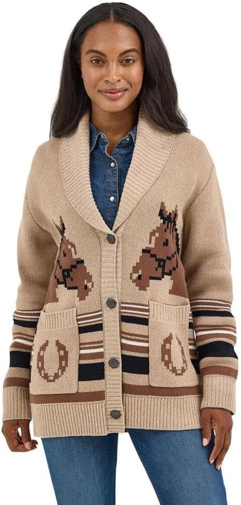 image of Women's Brown Horse Motif Cardigan, Brown