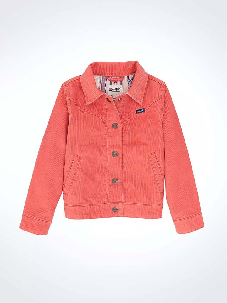 image of Girl's Flannel Lined Corduroy Jacket, Coral