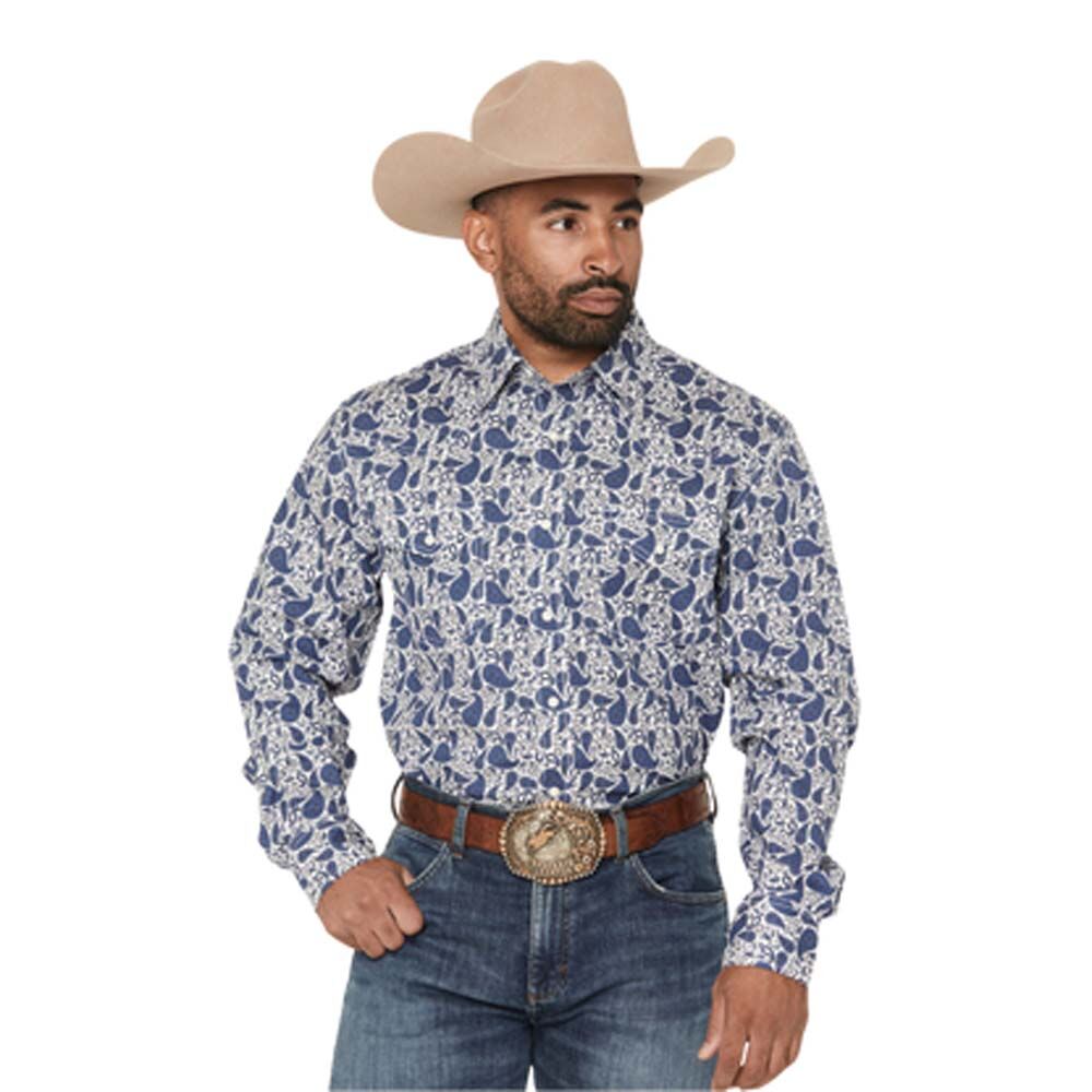 image of Men's 20X Competition Advanced Comfort Snap Button Long Sleeve Shirt, Blue Paisley
